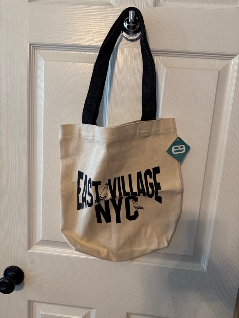 East Village NYC Canvas Tote Bag with Black Handles